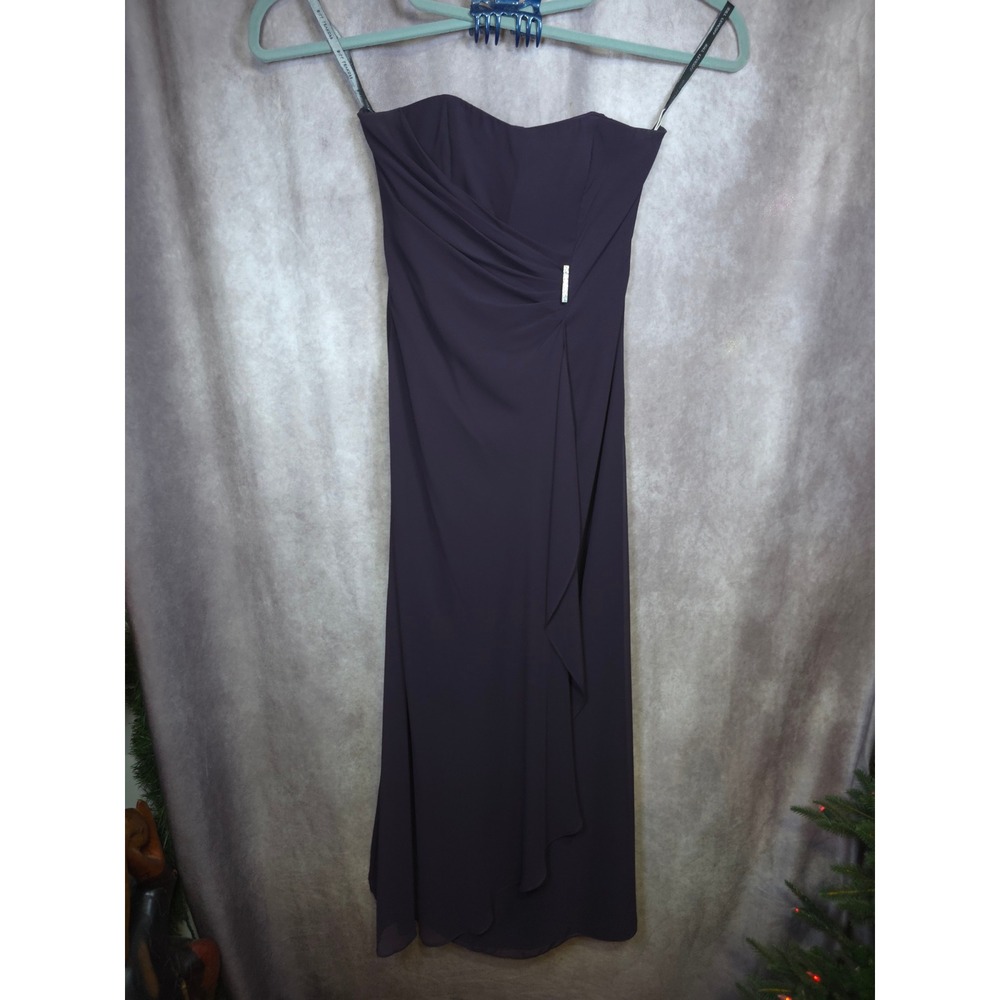 Bill Levkoff Strapless Gown Plum Formal Evening Event Rhinestone Accent Size 8